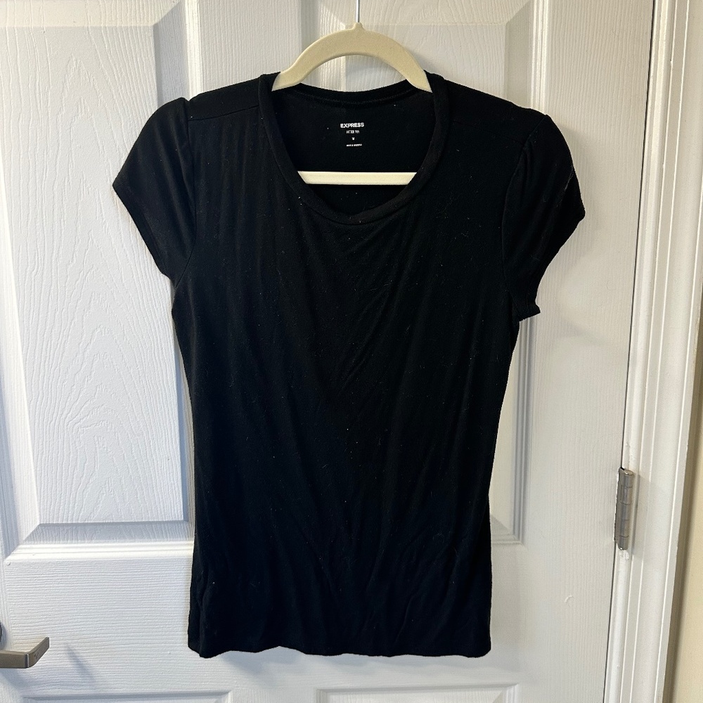 Express Fitted Double Layer Crew Neck Tee Black